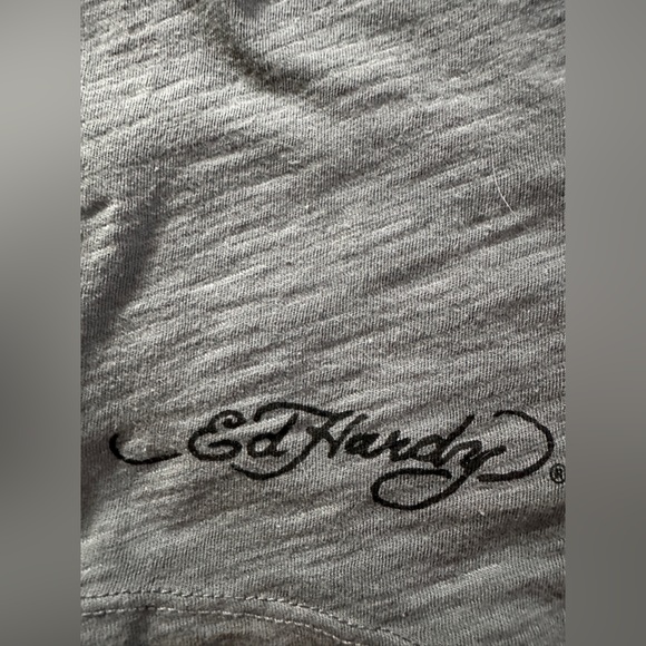 NWOT RARE Ed Hardy Grey Batwing Dove Hope/Faith Oversized Tee Cement Grey Med🕊️🌹 - Picture 5 of 13